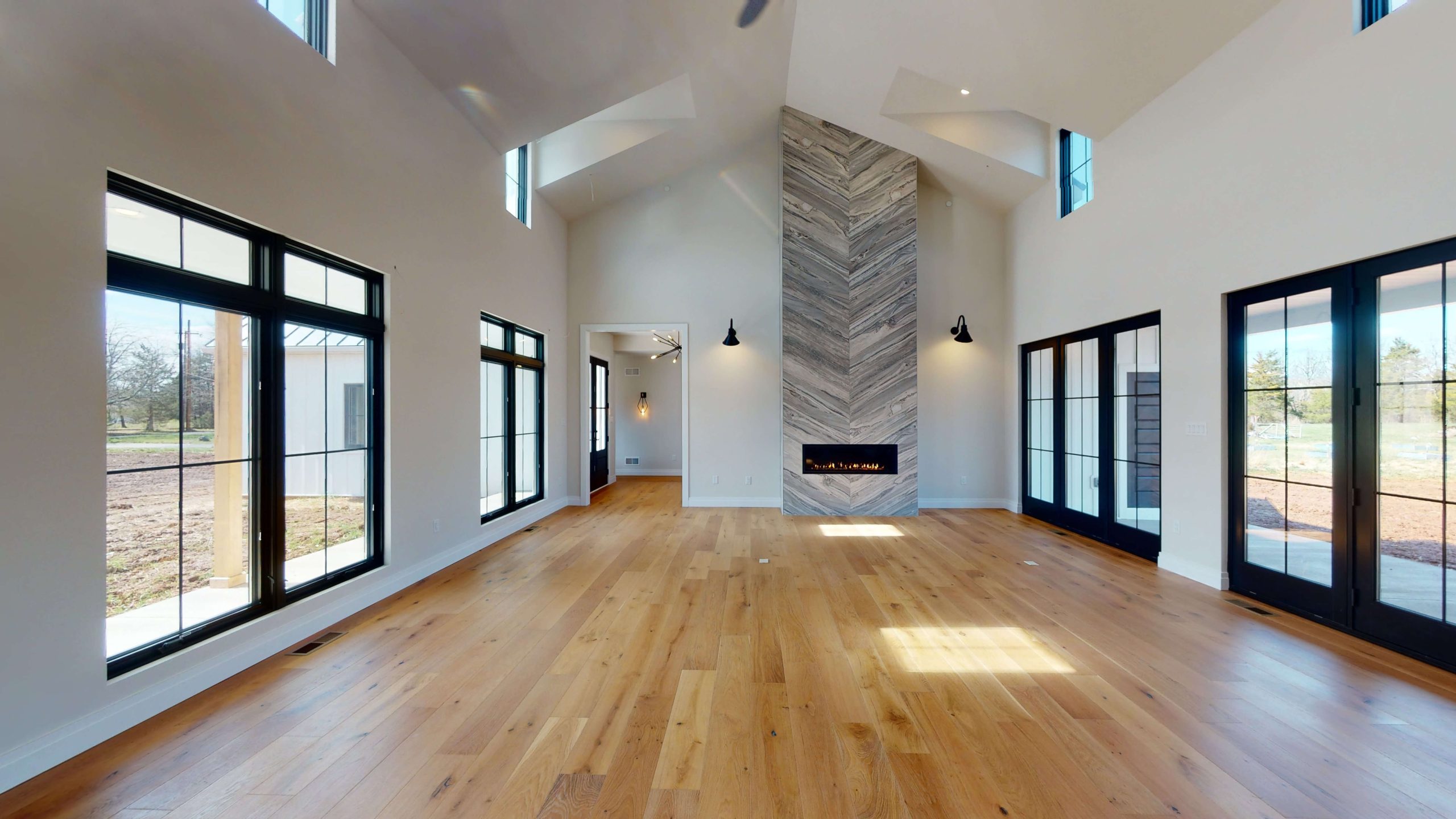 large living area with big windows along each wall, Windows New Home Build